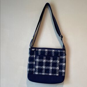 Lands End Navy and White Checkered Shoulder Bag